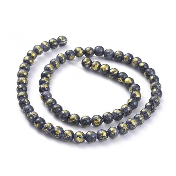 

PandaHall Natural Jade Beads Strands, with Gold Foil, Dyed, Round, Dark Gray, 8mm, Hole: 1mm, about 50pcs/strand, 15.75 inch(40cm) Other...