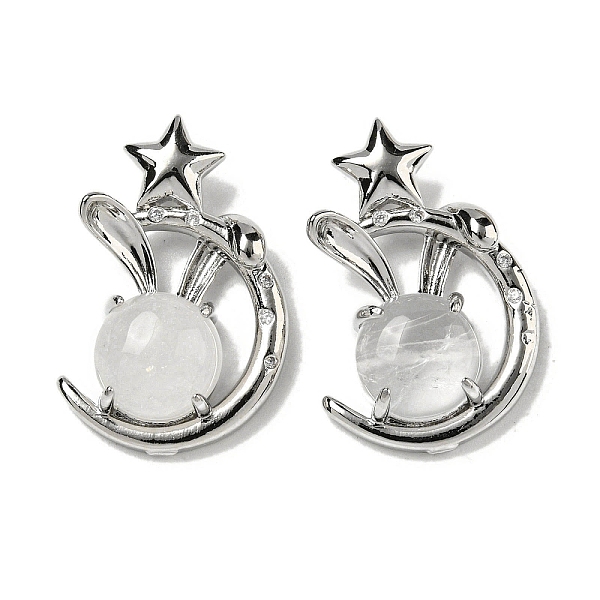 

PandaHall Natural Quartz Crystal Pendants, Rock Crystal Rabbit Charms with Rack Plating Brass Moon & Star, Platinum, Cadmium Free & Lead...