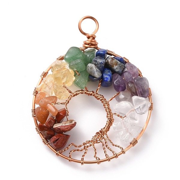 

PandaHall Natural Gmestone Copper Wire Big Pendants, Natural Amethyst & Green Aventurine & Citrine & Lapis Lazuli & Red Jasper & Red...