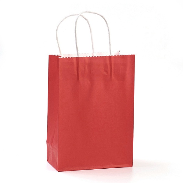 

PandaHall Pure Color Kraft Paper Bags, Gift Bags, Shopping Bags, with Paper Twine Handles, Rectangle, Red, 21x15x8cm Paper None Red