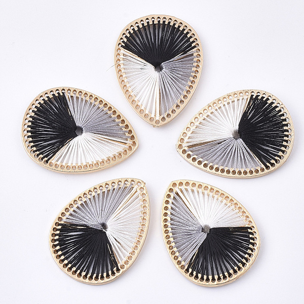 

PandaHall Tri-color Polyester Thread Woven Pendants, with Golden Plated Alloy Findings, Long-Lasting Plated, Teardrop, Black, 36x27x3mm...