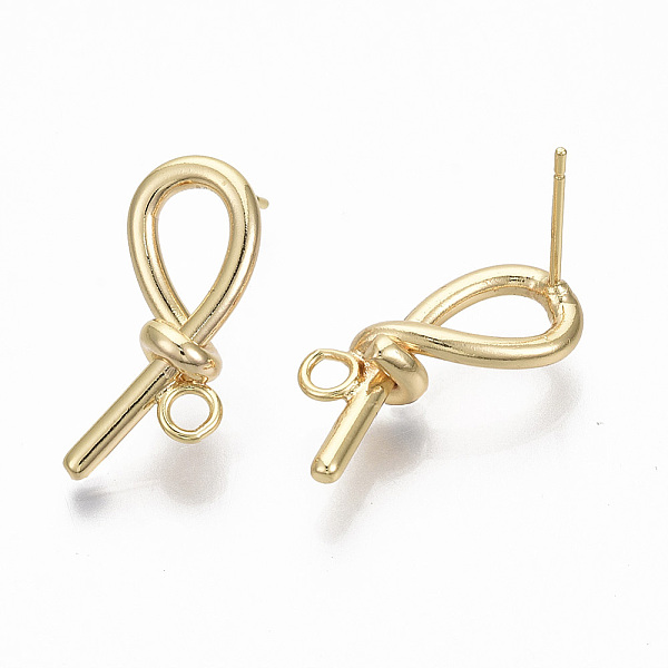 

PandaHall Brass Stud Earring Findings, with Loops, Nickel Free, Knot, Real 18K Gold Plated, 22x9mm, Hole: 2mm, Pin: 0.7mm Brass Others