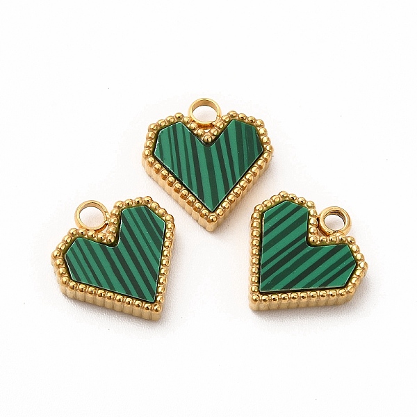 

PandaHall Synthetic Malachite Dyed Heart Charms, with Vacuum Plating 304 Stainless Steel Findings, Golden, 12x11x3mm, Hole: 2mm Malachite..., Green
