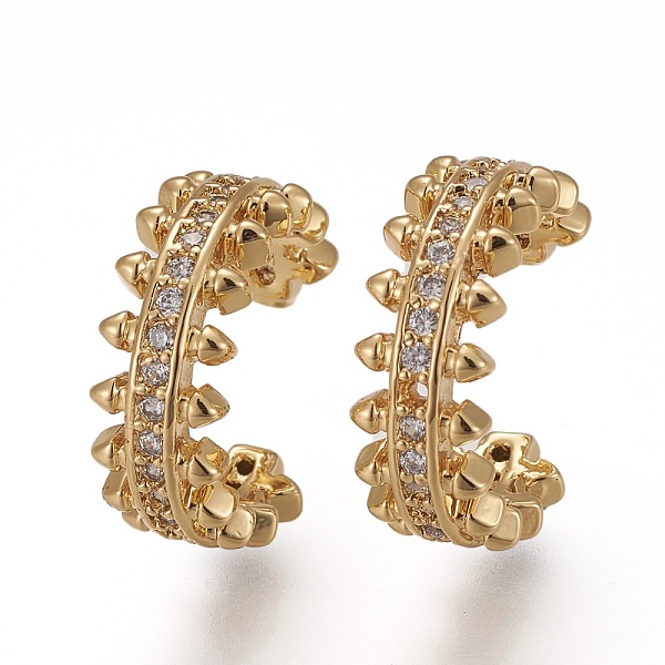 

PandaHall Brass Micro Pave Clear Cubic Zirconia Cuff Earrings, Real 18K Gold Plated, 15x6mm Brass Clear