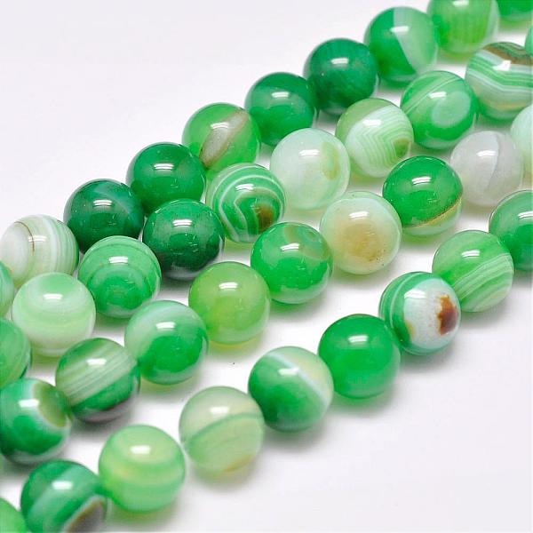 

PandaHall Natural Striped Agate/Banded Agate Bead Strands, Dyed & Heated, Round, Grade A, Spring Green, 10mm, Hole: 1mm, about 39pcs/strand...