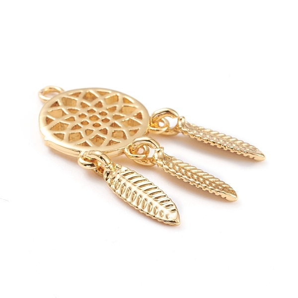 

PandaHall Brass Pendants, Long-Lasting Plated, Woven Net/Web with Feather, Real 18K Gold Plated, 24x10.5x1mm, Hole: 1.4mm Brass Others