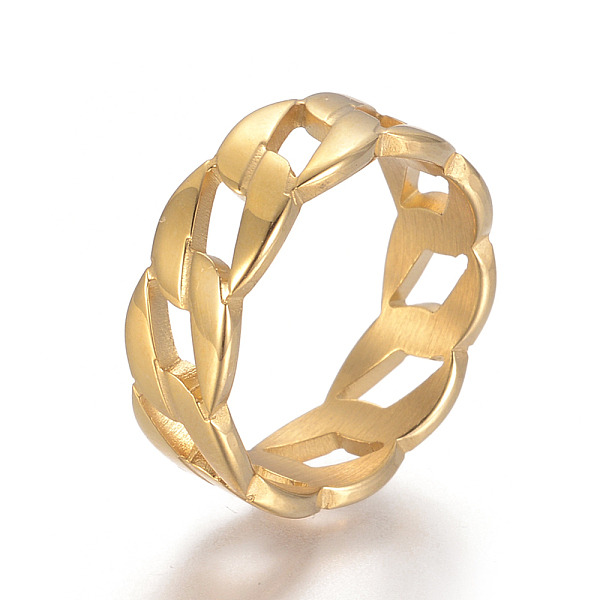 

PandaHall Unisex 304 Stainless Steel Finger Rings, Wide Band Rings, Curb Chain Shape, Golden, Size 7, 17mm, 7mm wide 304 Stainless Steel