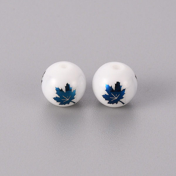 

PandaHall Electroplate Glass Beads, Round, Maple Leaf Pattern, Blue Plated, 10mm, Hole: 1.2mm Glass Leaf