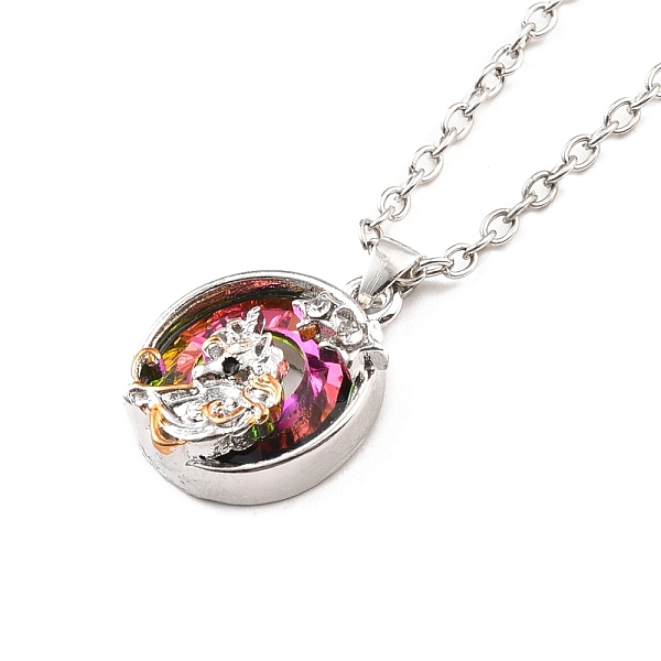

PandaHall Unicorn Donut Pendant Necklace for Women, Platinum, Cerise, 18.90 inch(48cm) Glass Red