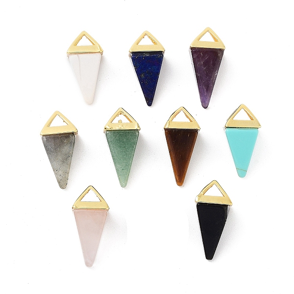 

PandaHall Natural & Synthetic Mixed Gemstone Pendants, Triangle Charms with Golden Plated Brass Findings, 18.5mm, Hole: 2x3mm Mixed Stone...