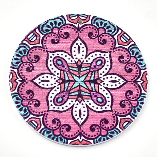 

PandaHall Printed Wooden Big Pendants, Dyed, Flat Round with Flower, Colorful, 60x2.5mm, Hole: 1.5mm Wood Flat Round