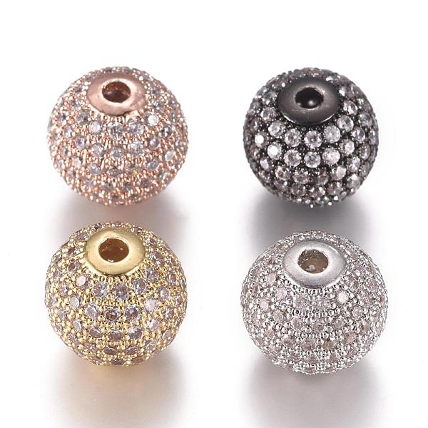 

PandaHall CZ Jewelry Brass Micro Pave Cubic Zirconia Round Beads, Clear, Mixed Color, 12mm, Hole: 2mm Brass+Cubic Zirconia Round Clear