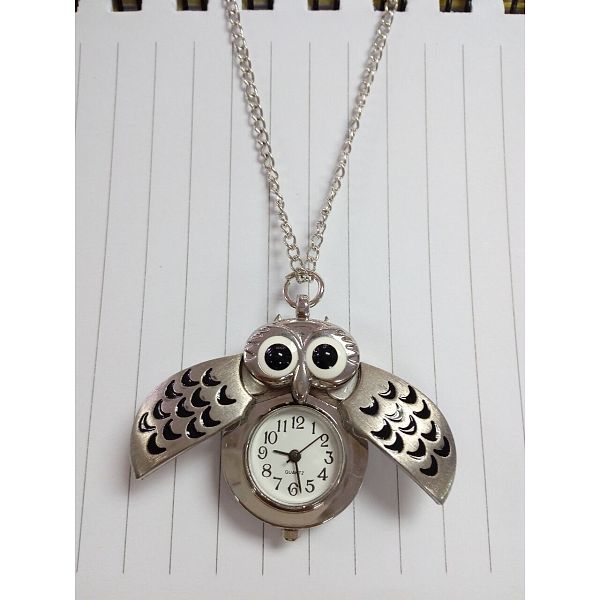 

PandaHall Cute Owl Alloy Quartz Pocket Watch Pendant Necklaces, with Iron Chains and Lobster Claw Clasps, Silver Color Plated, 31.9 inch...