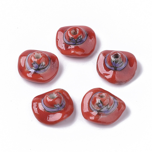 

PandaHall Handmade Porcelain Beads, Famille Rose Style, Lady Hat, Red, 15~16x9mm, Hole: 1.8mm Porcelain Hat Red