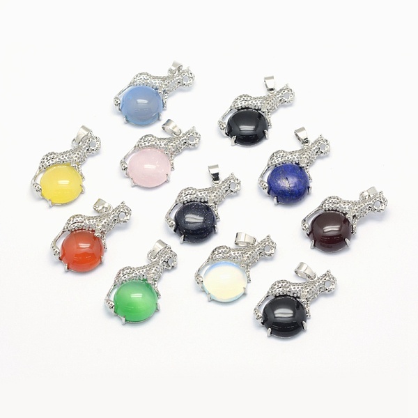 

PandaHall Natural & Synthetic Mixed Stone Pendants, with Alloy Findings, Leopard, Platinum, 33.5x20x7mm, Hole: 4x6mm Mixed Stone Leopard