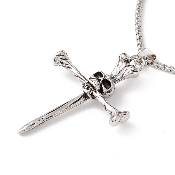 

PandaHall Alloy Cross with Skull Pendant Necklace with 201 Stainless Steel Box Chains, Gothic Jewelry for Men Women, Antique Silver &...