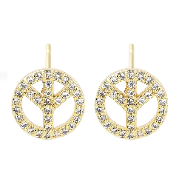

PandaHall Brass Micro Pave Clear Cubic Zirconia Studs Earring, Flat Round with Peace Sign, Real 18K Gold Plated, 9mm Cubic Zirconia Flat...