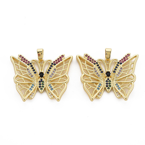 

PandaHall Brass Micro Pave Cubic Zirconia Pendants, Nickel Free, Real 16K Gold Plated, Butterfly, Colorful, 25x30.5x3mm, Hole: 2.5x5mm..., Multicolor