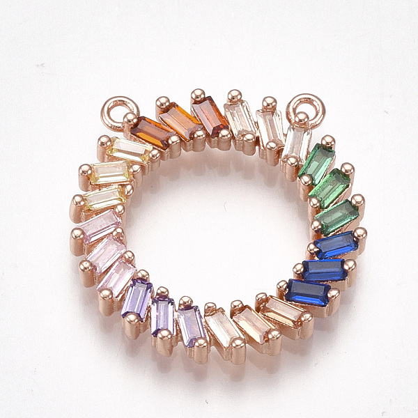 

PandaHall Brass Cubic Zirconia Pendants, Ring, Colorful, Rose Gold, 21x20.5x3mm, Hole: 1.2mm Brass+Cubic Zirconia Ring