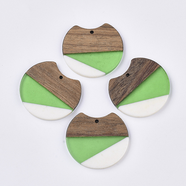 

PandaHall Resin & Walnut Wood Pendants, Gap Flat Round, Green, 33~34x37x3~4mm, Hole: 1.8~2mm Resin+Wood Flat Round Green