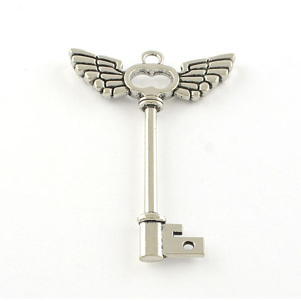 

PandaHall Tibetan Style Alloy Big Pendants, Key with Wings, Cadmium Free & Lead Free, Antique Silver, 58.5x40x4mm, Hole: 3mm, about...