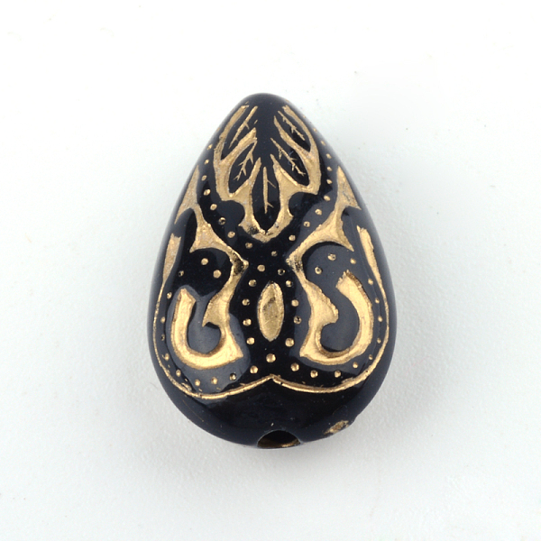 

PandaHall Teardrop Plating Acrylic Beads, Golden Metal Enlaced, Black, 18x11.5x7.5mm, Hole: 1.5mm, about 588pcs/500g Acrylic Teardrop Black