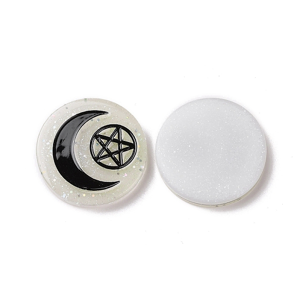 

PandaHall Resin Cabochons, with Glitter Powder, Flat Round with Moon & Pentagram Pattern, White, 29x5.5mm Resin Moon White