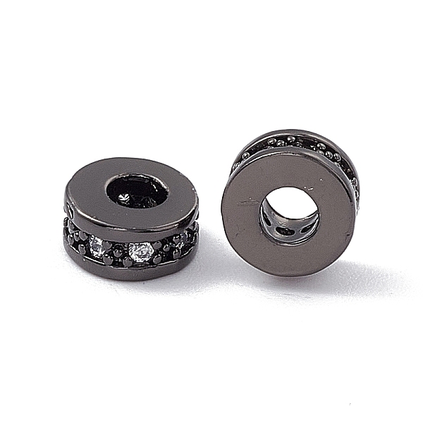 

PandaHall Brass Spacer Beads, with Crystal Rhinestone, Flat Round, Gunmetal, 7x3~3.7mm, Hole: 3.4mm Brass+Rhinestone Flat Round Clear