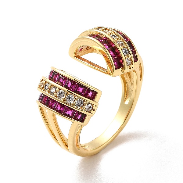 

PandaHall Cubic Zirconia Arch Open Cuff Ring, Real 18K Gold Plated Brass Wide Ring for Women, Deep Pink, US Size 7(17.3mm) Brass+Cubic...
