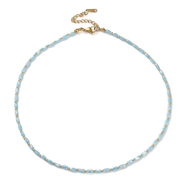 

PandaHall Oval Glass & 201 Stainless Steel Beaded Necklace, Light Sky Blue, 16.02 inch(40.7cm) 201 Stainless Steel Oval