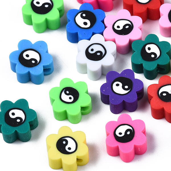 

PandaHall Handmade Polymer Clay Beads, for DIY Jewelry Crafts Supplies, Flower with Yinyang, Mixed Color, 8~9x7.5~8.5x4~4.5mm, Hole..., Multicolor
