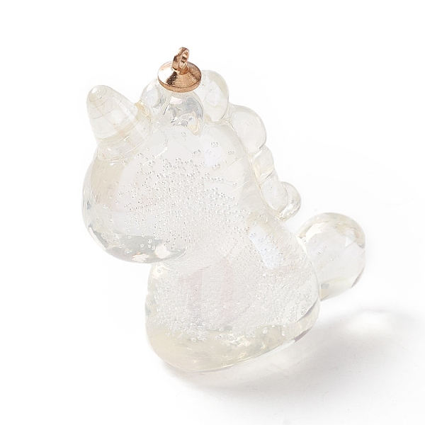 PandaHall Transparent Acrylic Pendants, with Bubble inside and Alloy Findings, Unicorn, Clear, 46.5x40x20mm, Hole: 2mm Alloy+Acrylic Unicorn...