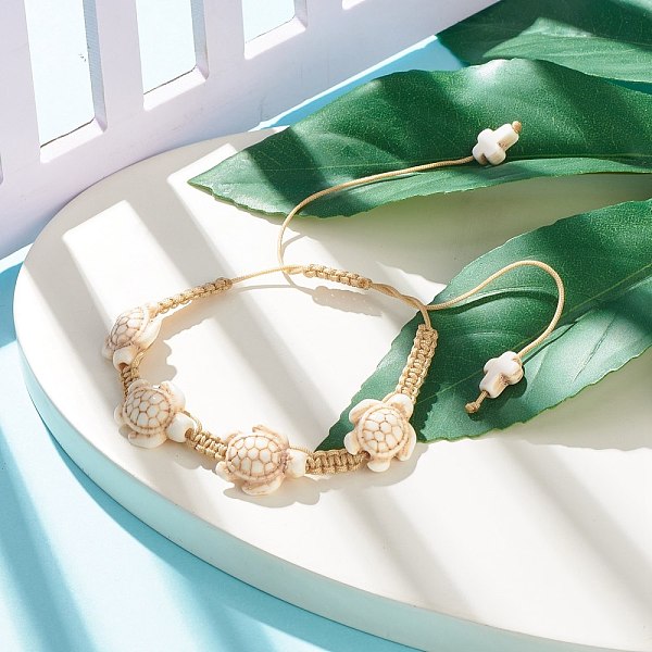 

PandaHall Synthetic Turquoise(Dyed) Tortoise Braided Bead Bracelet, Gemstone Adjustable Bracelet for Women, BurlyWood, Inner Diameter..., Orange