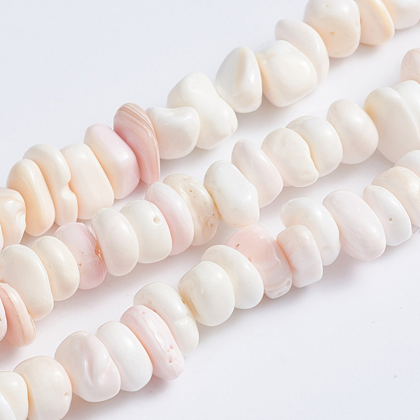 

PandaHall Natural Pink Shell Beads Strands, Nuggets, 5~7x5~7x2~4mm, Hole: 0.6mm, about 132pcs/strand, 15.94 inch(40.5cm) Pink Shell Nuggets