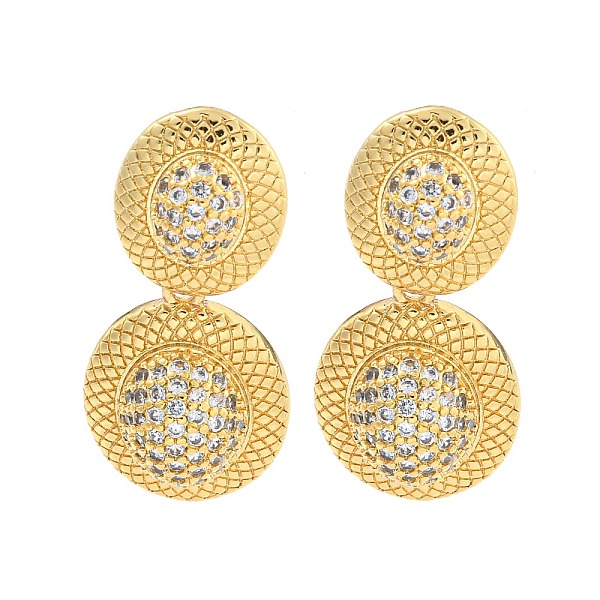 

PandaHall Oval Brass Pave Clear Cubic Zirconia Dangle Earrings, Real 16K Gold Plated, 30.5x14mm Brass Oval Clear