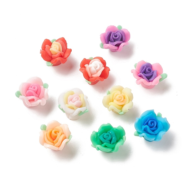 

PandaHall Handmade Polymer Clay Beads, Rose, Mixed Color, 9.5~11x15~16x14~17mm, Hole: 1.4~2mm Polymer Clay Flower Multicolor