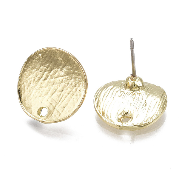 

PandaHall Alloy Stud Earring Findings, with Loop and Steel Pins, Flat Round, Light Gold, 14~14.5mm, Hole: 1.5mm, Pin: 0.7mm Alloy Flat Round