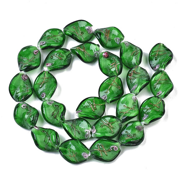 

PandaHall Handmade Gold Sand Lampwork Beads, Twist, Green, 20~21x15~16x8~10mm, Hole: 1~1.4mm Lampwork Twist Green