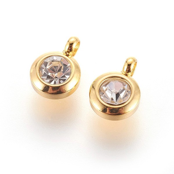 

PandaHall 304 Stainless Steel Rhinestone Charms, Flat Round, Crystal, 9.3x6.5x4mm, Hole: 2mm Stainless Steel+Rhinestone Flat Round Clear