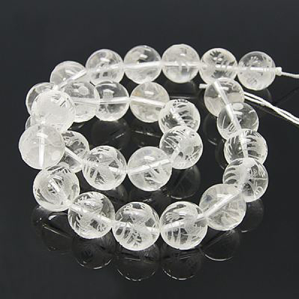 

PandaHall Natural Quartz Crystal Beads Strands, Rock Crystal Beads, Round, Carved Dragon Pattern, 16mm, Hole: 2mm, about 25pcs/strand, 15.7...