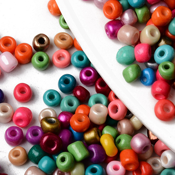 

PandaHall 6/0 Glass Seed Beads, Baking Paint, Round Hole, Round, Mixed Color, 6/0, 4~5x2.5~4.5mm, Hole: 1.2mm, about 4500pcs/bag, about..., Multicolor