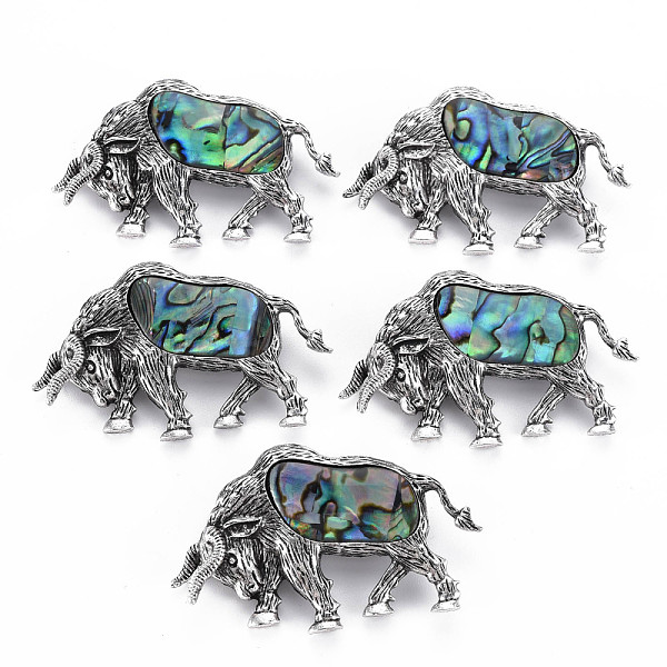 

PandaHall Cow Alloy Brooch, Natural Paua Shell Lapel Pin with Loop for Backpack Clothes Pendant Jewelry, Cadmium Free & Lead Free, Antique...