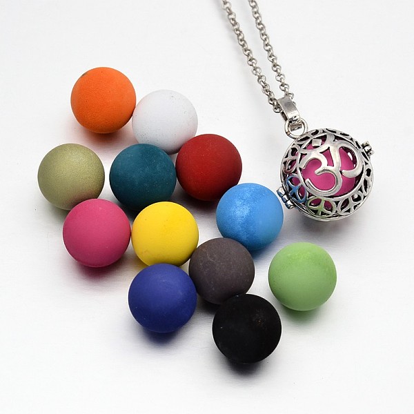 

PandaHall Hollow Brass Cage Pendants, Chime Ball Pendants, with Brass Spray Painted Pink Bell Beads, Round with Aum/Om Symbol, Cadmium Free...