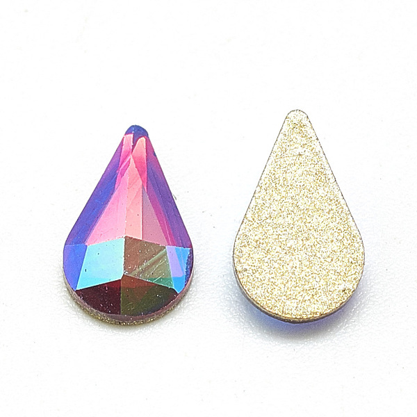 

PandaHall DIY Flat Back K9 Glass Rhinestone Cabochons, Random Color Back Plated, Faceted, teardrop, Rose AB, 8x5x2mm Glass Rhinestone..., Pink