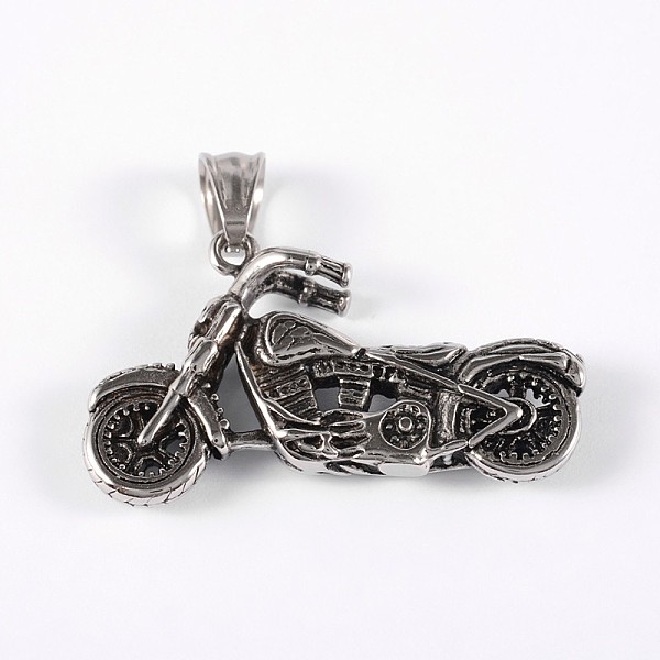 PandaHall 316 Surgical Stainless Steel Pendants, Motorbike, Antique Silver, 27x44x6mm, Hole: 8x5mm 316 Surgical Stainless Steel Vehicle