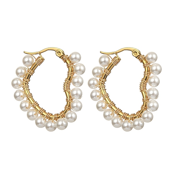

PandaHall Shell Pearl Beaded Heart Hoop Earrings, 201 Stainless Steel Earrings with 304 Stainless Steel Pins, Golden, 31.5x29.5x4.5mm Shell...