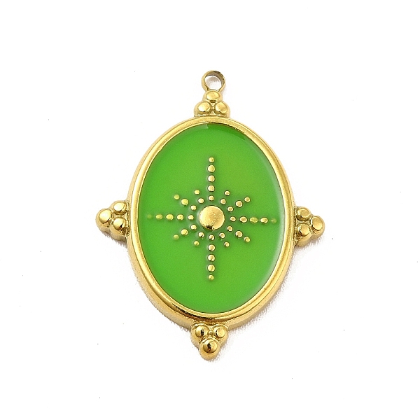 

PandaHall 304 Stainless Steel Pendants, with Enamel, Oval with Star Charm, Golden, Lime Green, 24x18x2mm, Hole: 1.4mm Stainless Steel+Enamel...