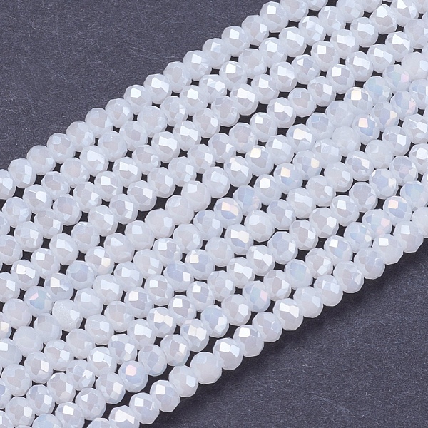 

PandaHall Electroplate Glass Beads Strands, Full Rainbow Plated, Faceted, Rondelle, White, 3x2mm, Hole: 0.8mm, about 145~150pcs/strand...