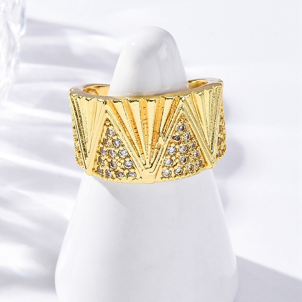 Brass Micro Pave Clear Cubic Zirconia Cuff Rings for Women