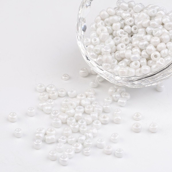 

PandaHall 6/0 Opaque Colors Lustered Round Glass Seed Beads, White, Size: about 4mm in diameter, hole:1.5mm, about 495pcs/50g Glass White